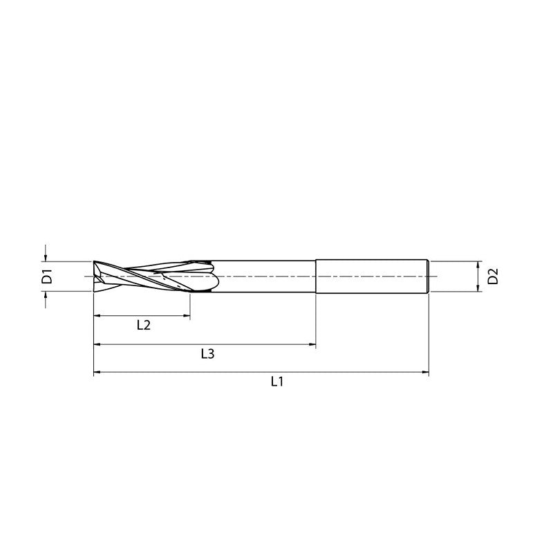 AluTec EVO: carbide milling cutter 6 mm Ø, shank 6 mm x cutting length 14 mm, 2 flutes, positive helix
