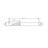 ALU Endurance Downcut CC : fraise carbure 2 mm Ø, queue 3 mm x longueur de coupe 3 mm, 1 dent, hélice négative