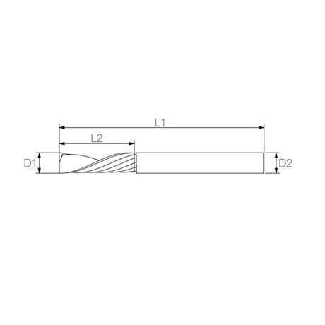 ALU Endurance Downcut CC: carbide milling cutter 2 mm Ø, 3 mm shank x 3 mm cutting length, 1 flute, negative helix