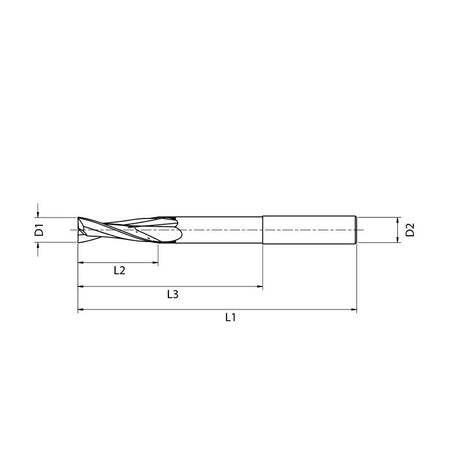 AluTec EVO: carbide milling cutter 6 mm Ø, shank 6 mm x cutting length 14 mm, 2 flutes, positive helix