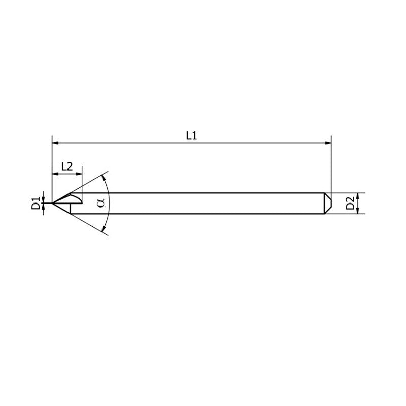 HELIX Graver: 0.2mm Ø carbide engraving cutter, 6mm shank x 40mm length, 1 flute, 90° angle