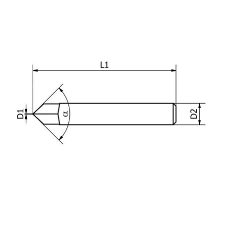 Multix Graver : fraise carbure 0,2 mm Ø, queue 6 mm x longueur 40 mm, 1 dent, angle 60°